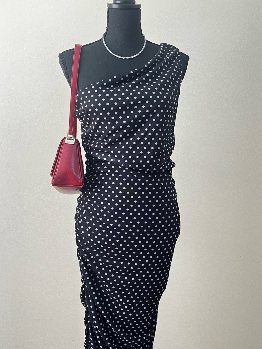 Love By Design Black & White Polka Dot One-Shoulder Dress